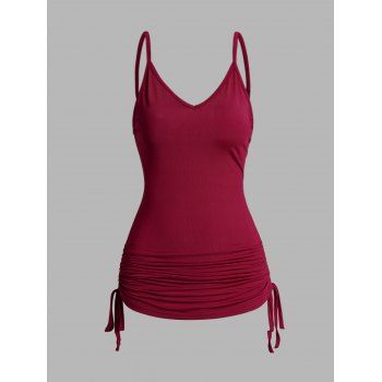 Valentine`s Day Heart Paint Print Oblique Shoulder T-shirt And Cinched V Neck Spaghetti Strap Camisole Two Piece Set 