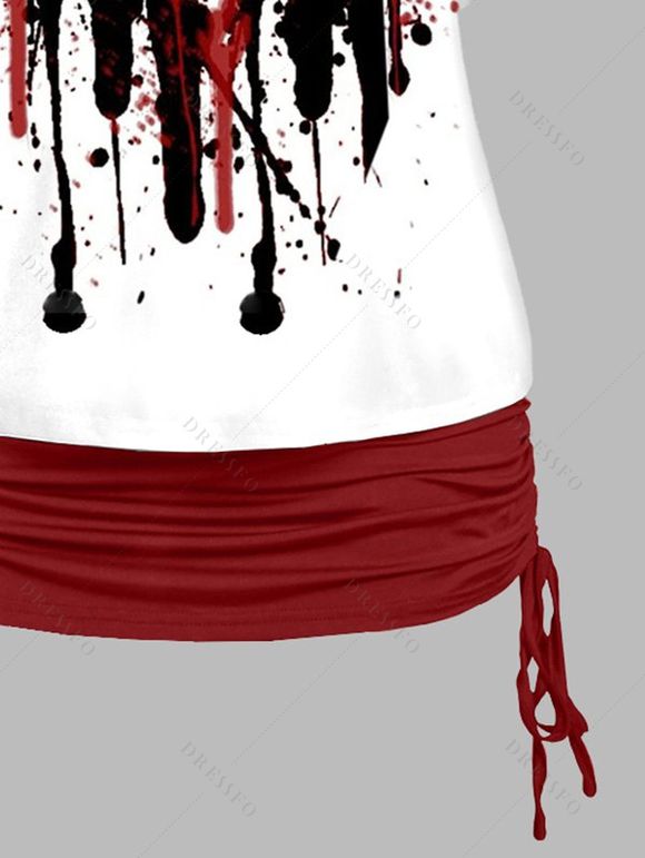 Ensemble de Camisole Cœur Peinture Imprimée à Epaule Dénudée à Volants Deux Pièces à Col V - Rouge foncé XXL | US 12