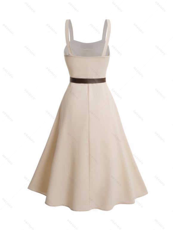 Robe Ligne A Mi-Longue Ceinturée avec Rivets sans Manches à Taille Haute - café lumière XXL | US 14