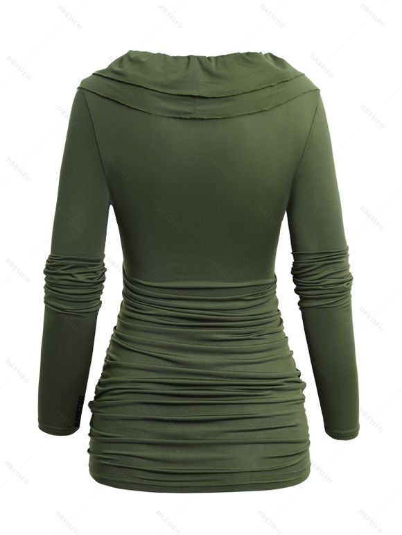 Haut Elastique en Couleur Unie Manches Longues à Col V à Volants - Vert profond M | US 6