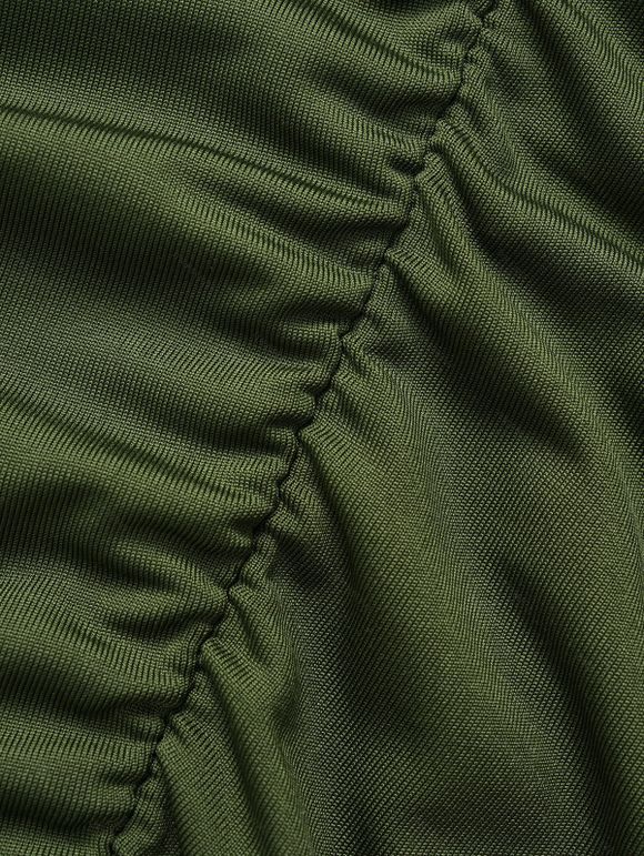 Haut Elastique en Couleur Unie Manches Longues à Col V à Volants - Vert profond M | US 6