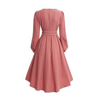Valentine`s Day Women High Low Wrap Style Midi V Neck Solid Color Irregular Casual A Line Dress 