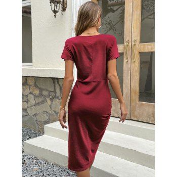 Trendy Drawstring Dresses Summer Stretch Slim Crew Neck Dresses