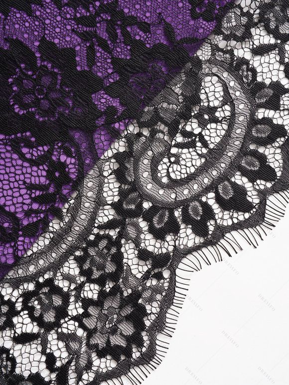 Robe Corset à Bretelle Fine Fleur Imprimée en Dentelle Insérée avec Ceinture - Pourpre XXL | US 14