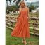 Robe Plissée à Bretelle Fine Ajustable en Couleur Unie à Double Bretelle Fine - Orange M | US 6