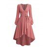 Valentine's Day Women High Low Wrap Style Midi V Neck Solid Color Irregular Casual A Line Dress
