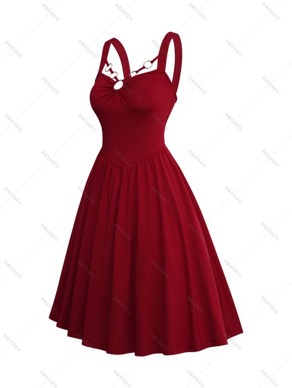 Saint Valentin couleur unie Style Corset O-ring taille haute sans manches robe A Line - Rouge foncé M | US 6