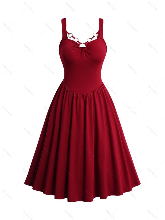 Dark Red 50s Style A Line Halter Rockabilly Pin Up Swing Dress