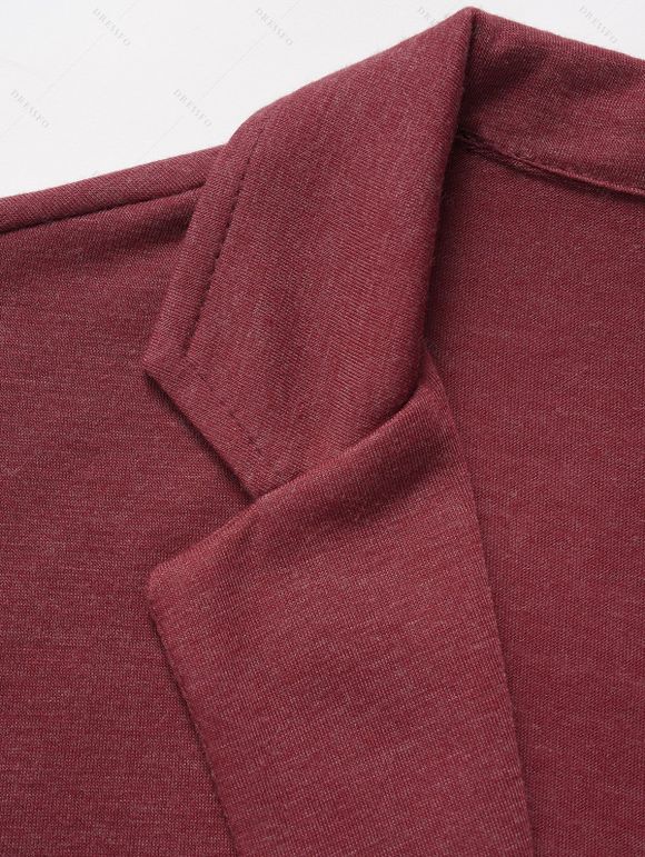 Haut Décontracté Noué en Couleur Unie Manches Longues à Col Revers - Rouge foncé XXL