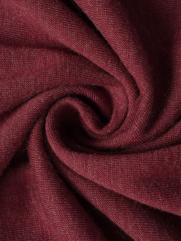 Haut Décontracté Noué en Couleur Unie Manches Longues à Col Revers - Rouge foncé XXL