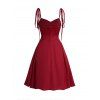 Saint Valentin couleur unie cravate épaule Vintage robe plissée fausse perle chaîne ceinture princesse Zipper robe arrière - Rouge M | US 6