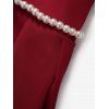 Saint Valentin couleur unie cravate épaule Vintage robe plissée fausse perle chaîne ceinture princesse Zipper robe arrière - Rouge L | US 8-10