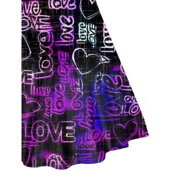 Plus Size Valentine's Day Allover Love Heart Print Dress O Ring Back Elastic Strap Cami Dress