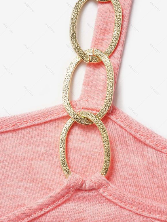 La Saint-Valentin Femmes Ruffle Flower Branche imprimée STRAPE IRRÉGULAIRE TOP CASSÉ - Rose clair L | US 8-10