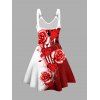 Plus taille de la Saint-Valentin Allover Red Rose Heart Print Robe V Nou de cou choeur de cou - Rouge 4X | US 22