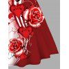 Plus taille de la Saint-Valentin Allover Red Rose Heart Print Robe V Nou de cou choeur de cou - Rouge 5X | US 24