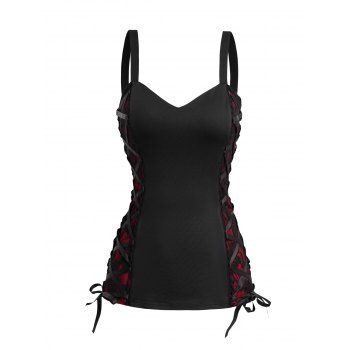 Bandage Tank Top Women Vintage Corset Colorblock Front Cami Top 