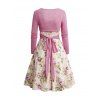 Femme Crossover imprimé Floral mode taille haute Causal robe 2 pièces - Rose clair XL | US 12