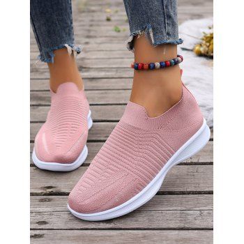 

Solid Color Breathable Knit Slip On Casual Sport Shoes, Light pink