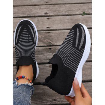 

Solid Color Breathable Knit Slip On Casual Sport Shoes, Black