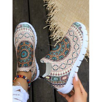 

Women New National Style Printed Flowers Hollow Breathable Slip-on Casual Comfortable Shoes, Multicolor a