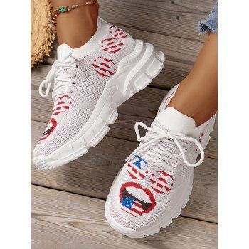 

Women Breathable Pattern Lace Up Casual Sport Running Shoes, White