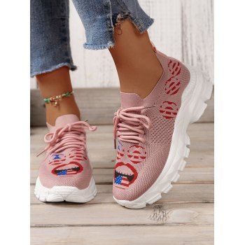 

Women Breathable Pattern Lace Up Casual Sport Running Shoes, Light pink