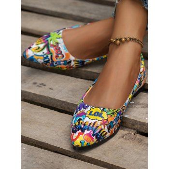 

Women Spring And Autumn New Fashion Printed Flat Shoes Pointed Toe Slip-on Comfortable Single Shoes, Multicolor