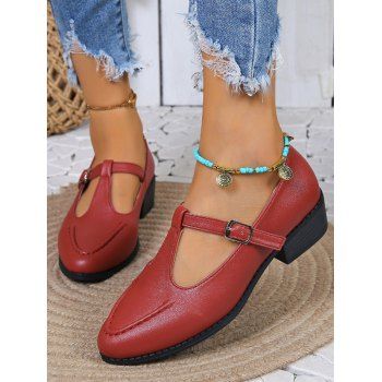 

French Style Chunky Heel Shoes Vintage Jane Vintage Shoes, Red