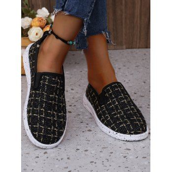 

Low Top Plaid Pattern Slip On Soft Sole Platform Shoes, Black