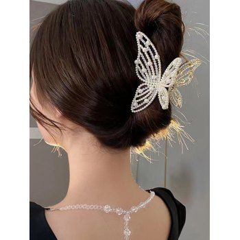 

Butterfly Shape Allover Faux Pearl Elegant Hair Claw Clips, Crystal cream