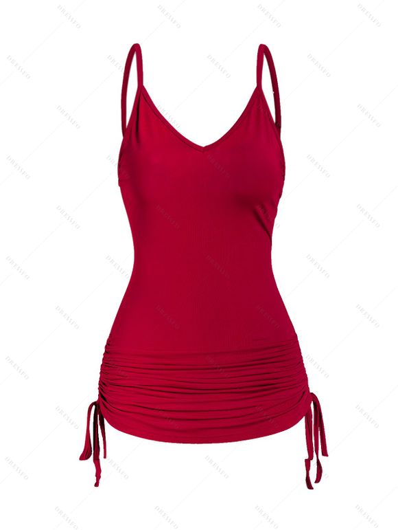 Aile coeur brisé imprimé géométrique épaule Oblique t-shirt et col V cintré sangle Spaghetti ensemble deux pièces - Noir M | US 6