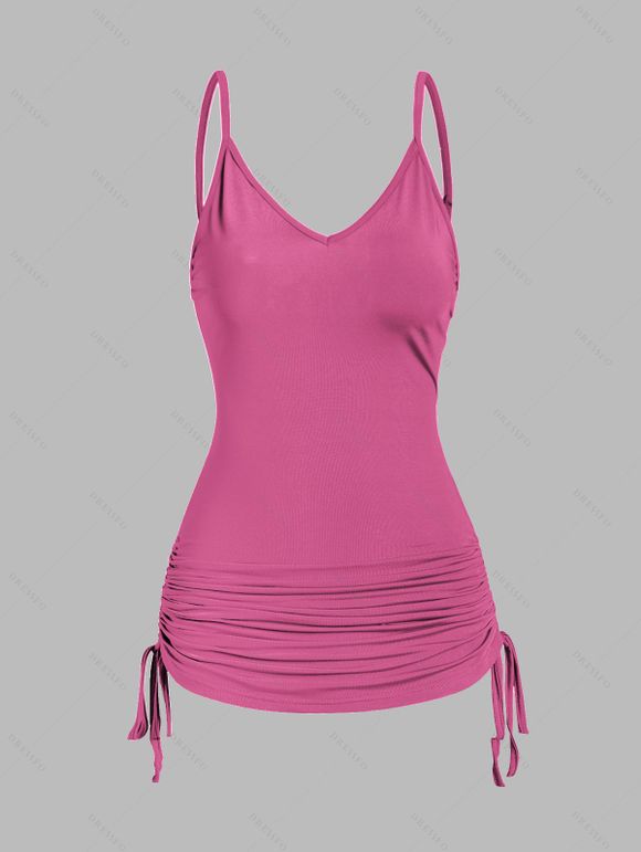 Coeur brisé lettres squelette mains imprimé Rose épaule Oblique t-shirt et cinché V bracelet Spaghetti ensemble deux pièces - Rose clair S | US 4