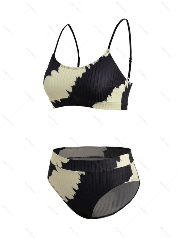 Maillot de bain trois pièces taille moyenne avec bretelles réglables et col en U Tie Dye - café lumière S | US 4