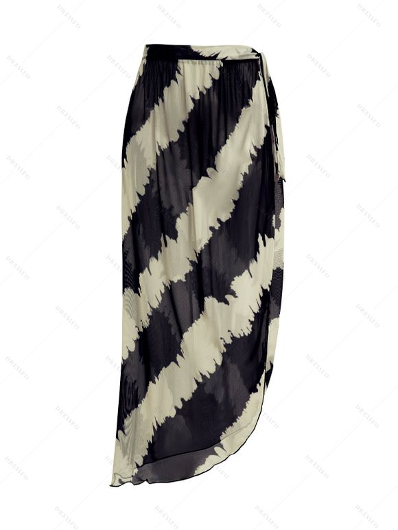 Maillot de bain trois pièces taille moyenne avec bretelles réglables et col en U Tie Dye - café lumière S | US 4