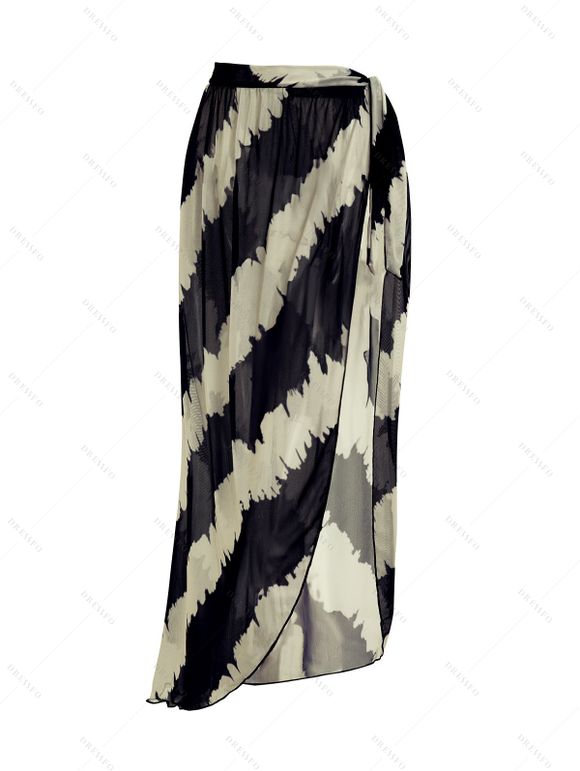 Maillot de bain trois pièces taille moyenne avec bretelles réglables et col en U Tie Dye - café lumière S | US 4