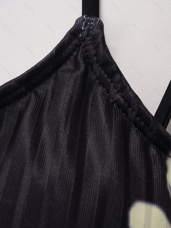 Maillot de bain trois pièces taille moyenne avec bretelles réglables et col en U Tie Dye - café lumière S | US 4