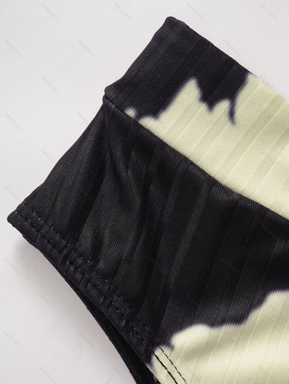 Maillot de bain trois pièces taille moyenne avec bretelles réglables et col en U Tie Dye - café lumière S | US 4