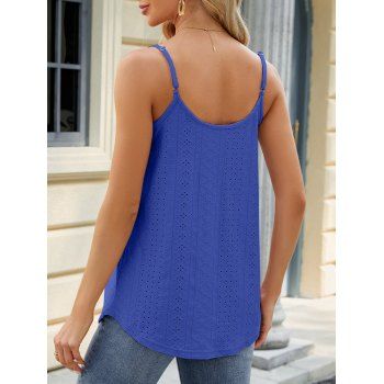 Women Casual Summer Round Neck Hollow Out Eyelet Sleeveless Solid Color Tank Top