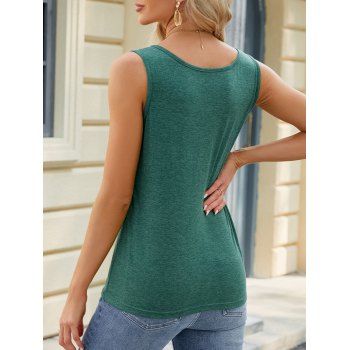 Women Casual Fashion Summer Button Decor Round Neck Sleeveless Solid Color Tank Top