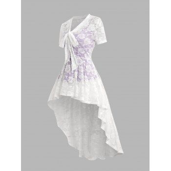 Short Sleeve Open Front Bowknot Coverups And Solid Color Top Set 