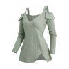 Chemise Asymétrique Texturée Epaule Dénudée à Ourlet avec Revers à Manches Longues - Vert clair XXL | US 14