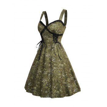 

Paisley Print Front Lace-Up Cami Dress Sleeveless A Line Dress, Light green