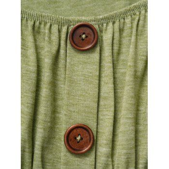 Square Neck Mock Button Dress Plain Color Short Sleeve Dress 