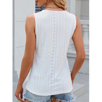 Women Solid Eyelet Knit Textured Sleeveless V Neck Casual Tank Top For Summer