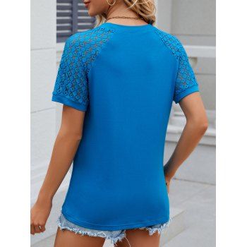 Women Casual Summer Round Neck Raglan Sleeve Solid Color T Shirt