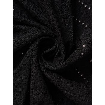 Plain Color Top See Thru Flower Lace Panel Cinched Asymmetrical Top 