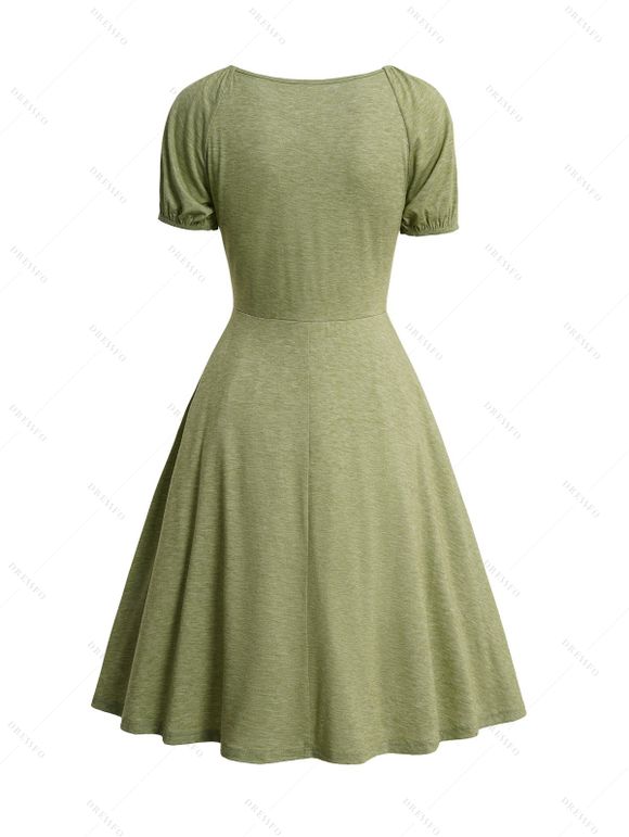 Robe Simple Boutonnée en Couleur Unie Manches Courtes à Col Carré - Vert clair S | US 4