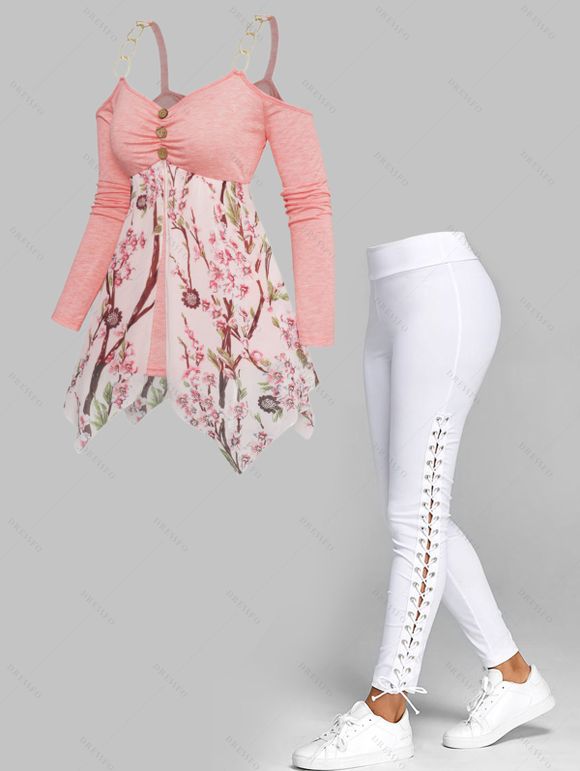 Saint Valentin Mock bouton irrégulier dessus et dentelle vers le haut pantalon mince uni - multicolor S | US 4
