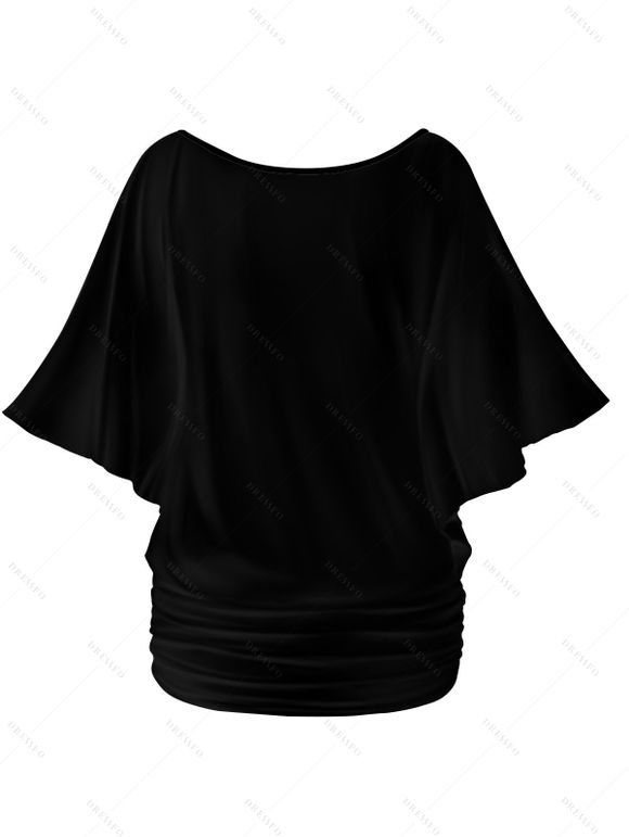 Saint Valentin Rose rouge imprimé squelette épaule Oblique manches Batwing T-shirt - Noir S | US 4